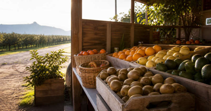 Bay of Plenty orchard stall with kiwifruit, citrus and avocados