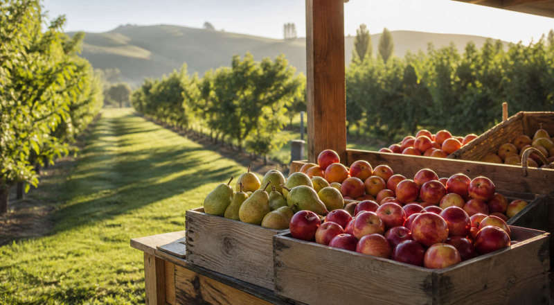 Hawke's Bay orchard stall with apples and pears