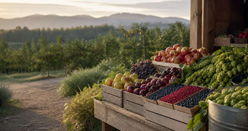 Tasman orchard stall with apples and berries